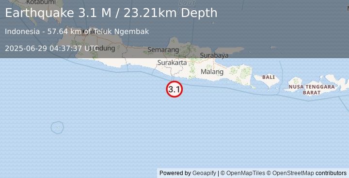 Earthquake Java, Indonesia (3.1 M) (2025-06-29 04:37:37 UTC)