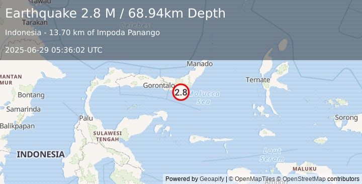 Earthquake Minahassa Peninsula, Sulawesi (2.8 M) (2025-06-29 05:36:02 UTC)