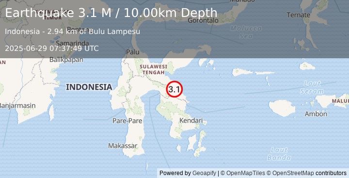 Earthquake Sulawesi, Indonesia (3.1 M) (2025-06-29 07:37:49 UTC)