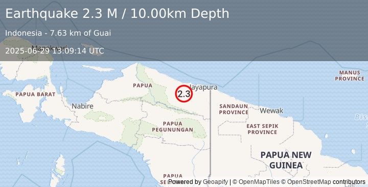 Earthquake Near North Coast of West Papua (2.3 M) (2025-06-29 13:09:14 UTC)
