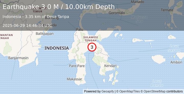 Earthquake Sulawesi, Indonesia (3.0 M) (2025-06-29 14:46:34 UTC)