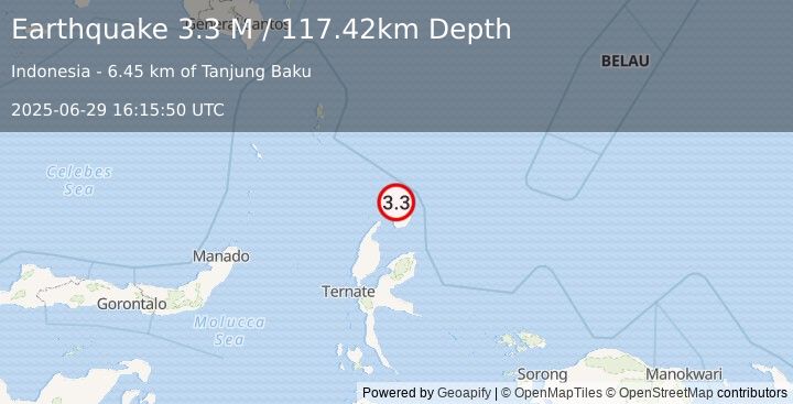 Earthquake Halmahera, Indonesia (3.3 M) (2025-06-29 16:15:50 UTC)