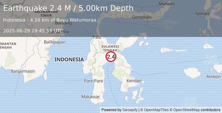 Earthquake Sulawesi, Indonesia (2.4 M) (2025-06-29 19:45:55 UTC)