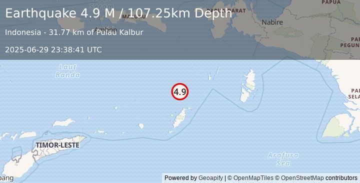 Earthquake Tanimbar Islands Region, Indonesia (4.9 M) (2025-06-29 23:38:41 UTC)