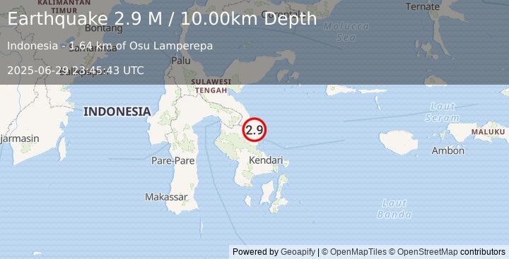 Earthquake Sulawesi, Indonesia (3.0 M) (2025-06-29 23:45:44 UTC)