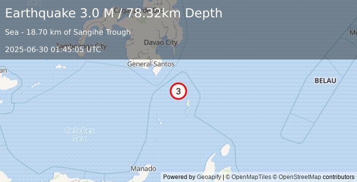 Earthquake Talaud Islands, Indonesia (3.0 M) (2025-06-30 01:45:05 UTC)