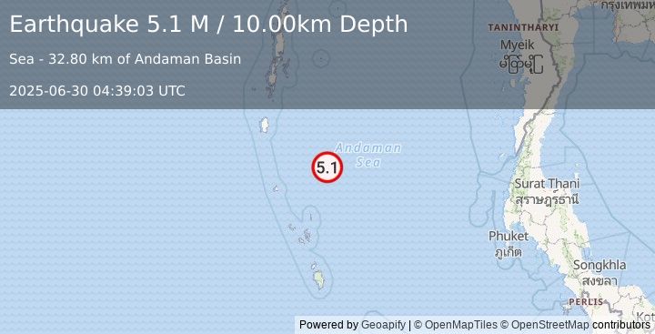Earthquake Nicobar Islands, India Region (5.1 M) (2025-06-30 04:39:03 UTC)