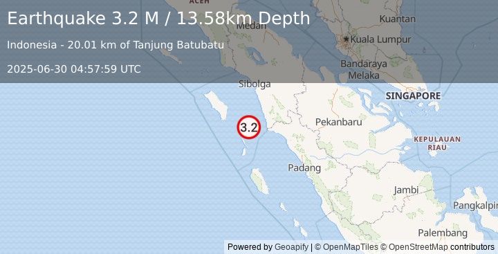 Earthquake Northern Sumatra, Indonesia (3.2 M) (2025-06-30 04:57:59 UTC)