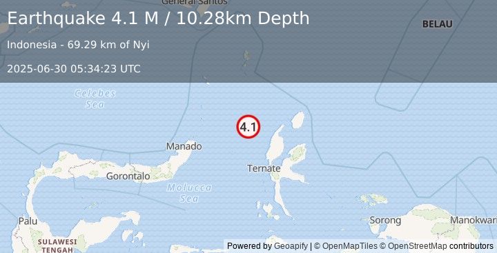 Earthquake Northern Molucca Sea (4.0 M) (2025-06-30 05:34:21 UTC)