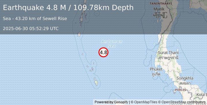 Earthquake Nicobar Islands, India Region (4.8 M) (2025-06-30 05:52:29 UTC)