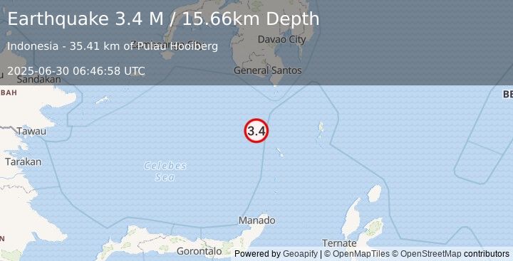 Earthquake Celebes Sea (3.4 M) (2025-06-30 06:46:58 UTC)