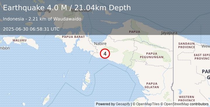 Earthquake West Papua Region, Indonesia (4.0 M) (2025-06-30 06:58:31 UTC)