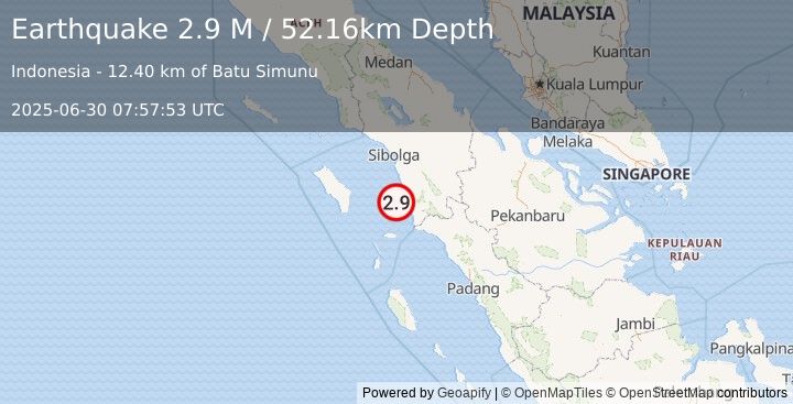 Earthquake Northern Sumatra, Indonesia (2.9 M) (2025-06-30 07:57:53 UTC)