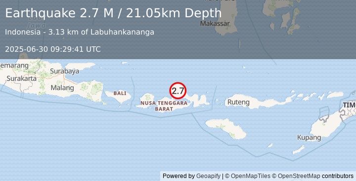 Earthquake Sumbawa Region, Indonesia (2.7 M) (2025-06-30 09:29:41 UTC)