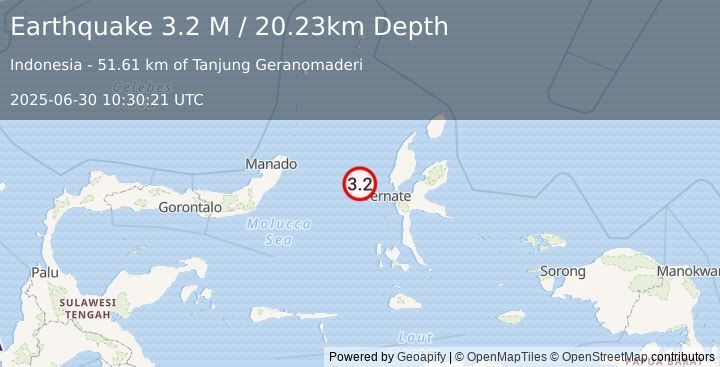 Earthquake Northern Molucca Sea (3.2 M) (2025-06-30 10:30:21 UTC)