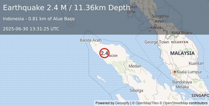 Earthquake Northern Sumatra, Indonesia (2.4 M) (2025-06-30 13:31:25 UTC)