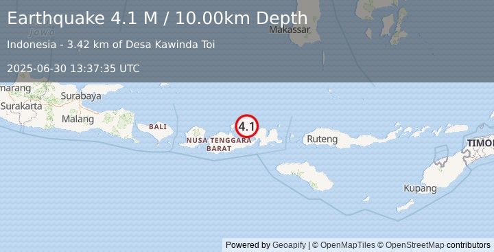 Earthquake Sumbawa Region, Indonesia (4.1 M) (2025-06-30 13:37:35 UTC)