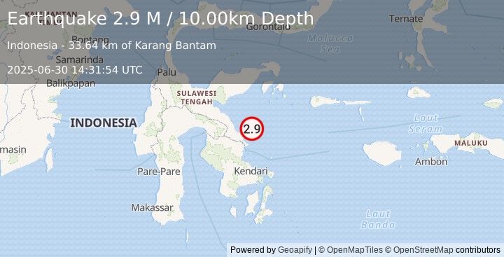Earthquake Sulawesi, Indonesia (2.9 M) (2025-06-30 14:31:54 UTC)