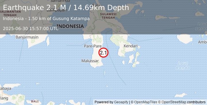 Earthquake Sulawesi, Indonesia (2.1 M) (2025-06-30 15:57:00 UTC)