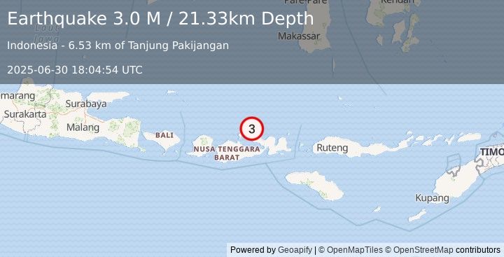 Earthquake Sumbawa Region, Indonesia (3.0 M) (2025-06-30 18:04:54 UTC)