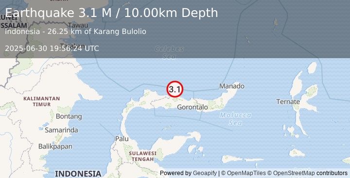 Earthquake Minahassa Peninsula, Sulawesi (3.1 M) (2025-06-30 19:56:24 UTC)