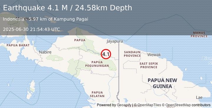 Earthquake West Papua, Indonesia (4.1 M) (2025-06-30 21:54:42 UTC)