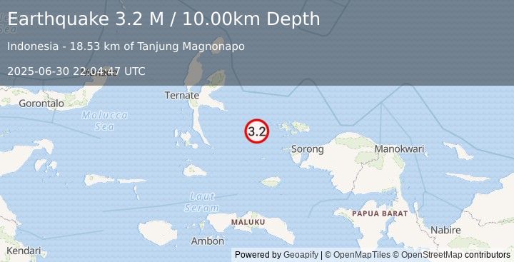 Earthquake Halmahera, Indonesia (3.2 M) (2025-06-30 22:04:47 UTC)
