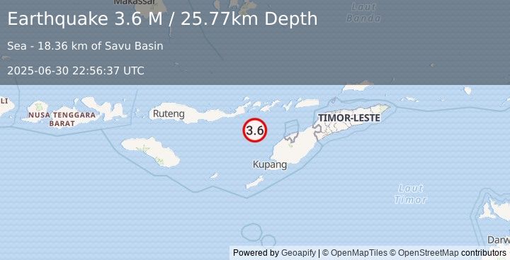 Earthquake Timor Region (3.6 M) (2025-06-30 22:56:37 UTC)