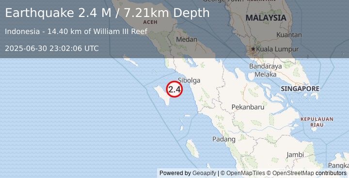 Earthquake Northern Sumatra, Indonesia (2.4 M) (2025-06-30 23:02:06 UTC)