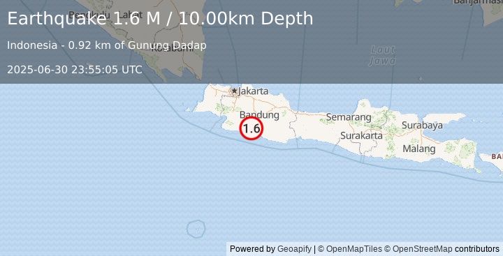 Earthquake Java, Indonesia (1.6 M) (2025-06-30 23:55:05 UTC)