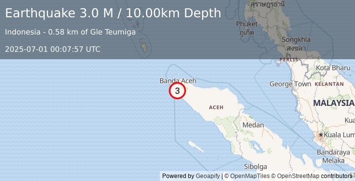 Earthquake Northern Sumatra, Indonesia (3.0 M) (2025-07-01 00:07:57 UTC)