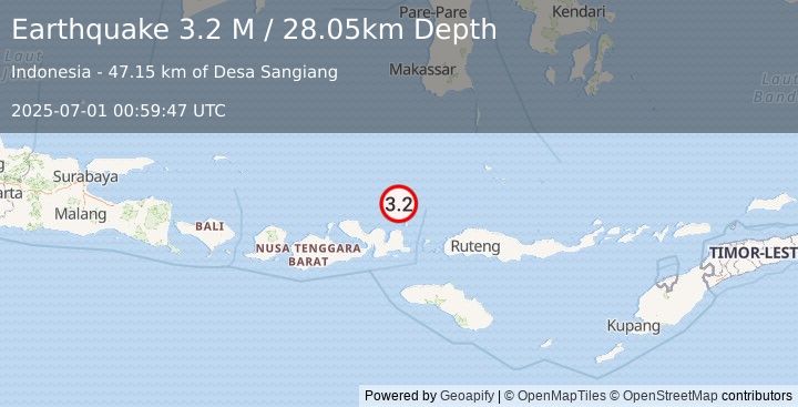 Earthquake Flores Sea (3.2 M) (2025-07-01 00:59:47 UTC)