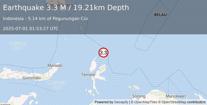 Earthquake Halmahera, Indonesia (3.3 M) (2025-07-01 01:53:27 UTC)