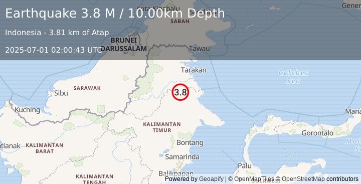 Earthquake Borneo (3.8 M) (2025-07-01 02:00:43 UTC)