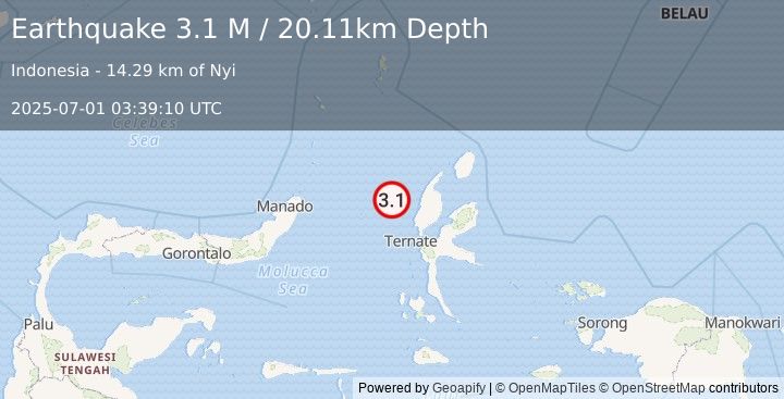 Earthquake Halmahera, Indonesia (3.1 M) (2025-07-01 03:39:10 UTC)