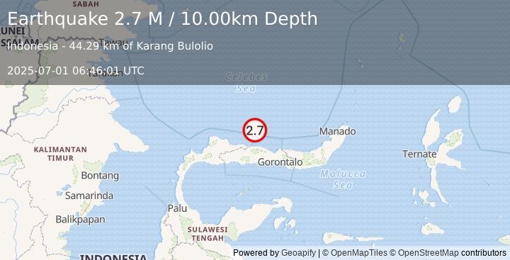 Earthquake Minahassa Peninsula, Sulawesi (2.7 M) (2025-07-01 06:46:01 UTC)