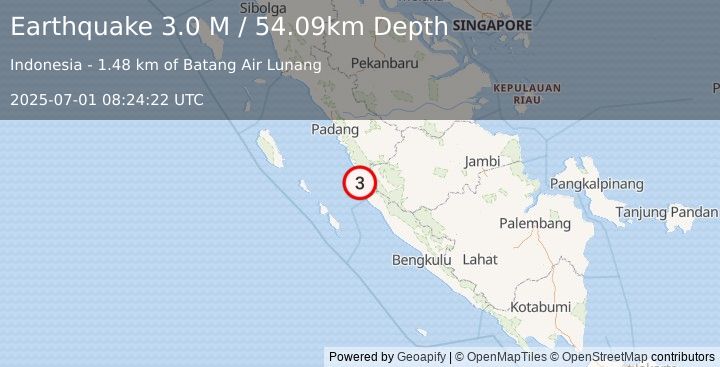 Earthquake Southern Sumatra, Indonesia (3.0 M) (2025-07-01 08:24:22 UTC)