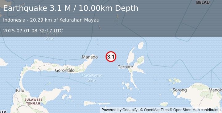 Earthquake Northern Molucca Sea (3.1 M) (2025-07-01 08:32:17 UTC)