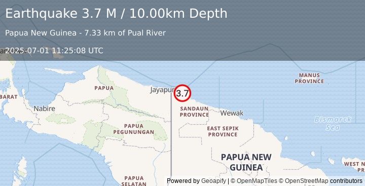 Earthquake Near North Coast of Papua New Guinea (3.7 M) (2025-07-01 11:25:08 UTC)