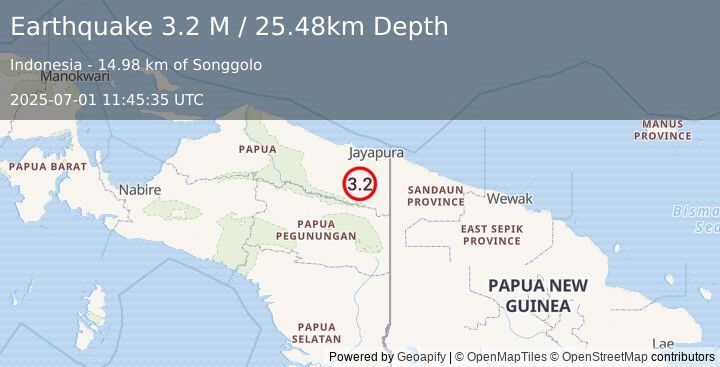 Earthquake West Papua, Indonesia (3.2 M) (2025-07-01 11:45:35 UTC)