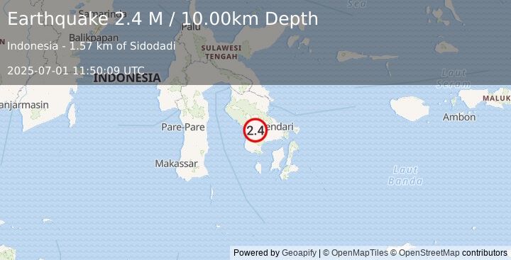 Earthquake Sulawesi, Indonesia (2.4 M) (2025-07-01 11:50:09 UTC)