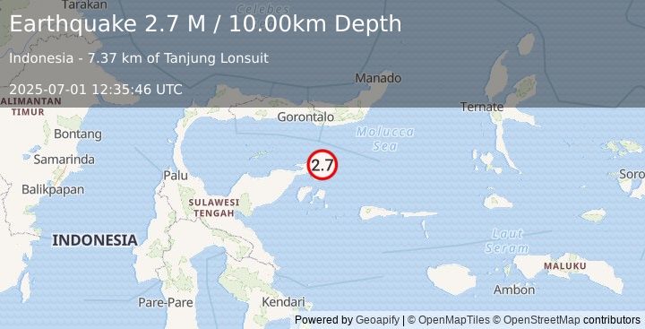 Earthquake Minahassa Peninsula, Sulawesi (2.7 M) (2025-07-01 12:35:46 UTC)