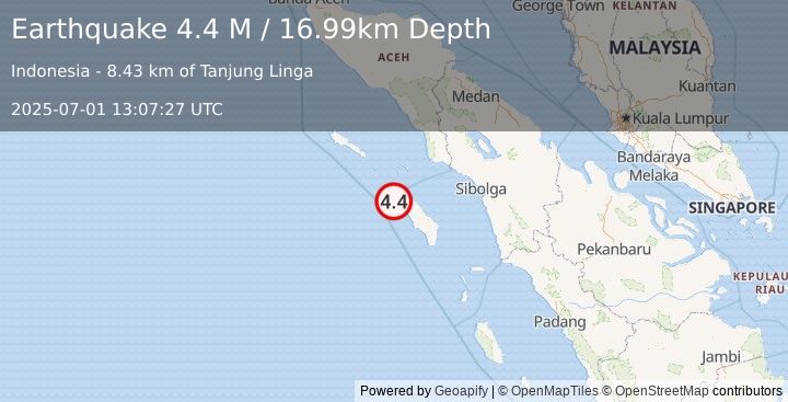 Earthquake Northern Sumatra, Indonesia (4.4 M) (2025-07-01 13:07:27 UTC)