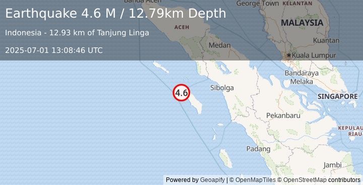 Earthquake Northern Sumatra, Indonesia (4.6 M) (2025-07-01 13:08:46 UTC)