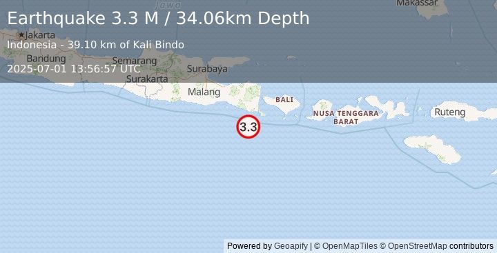 Earthquake South of Bali, Indonesia (3.3 M) (2025-07-01 13:56:57 UTC)