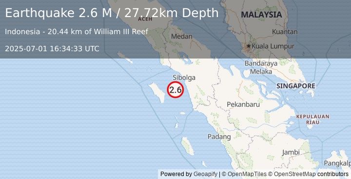 Earthquake Northern Sumatra, Indonesia (2.6 M) (2025-07-01 16:34:33 UTC)