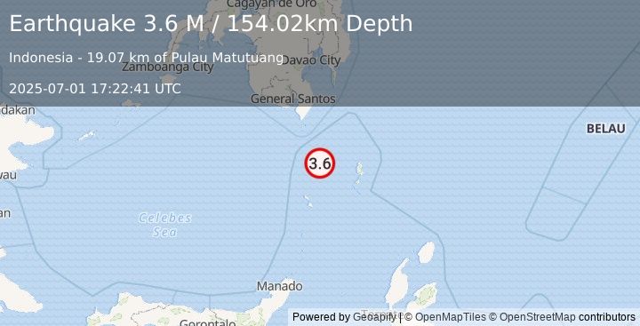 Earthquake Talaud Islands, Indonesia (3.6 M) (2025-07-01 17:22:41 UTC)