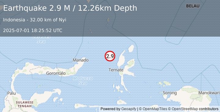 Earthquake Northern Molucca Sea (2.9 M) (2025-07-01 18:25:52 UTC)