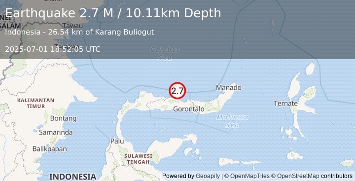 Earthquake Minahassa Peninsula, Sulawesi (2.7 M) (2025-07-01 18:52:05 UTC)