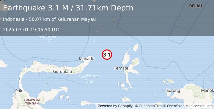 Earthquake Northern Molucca Sea (3.1 M) (2025-07-01 19:06:50 UTC)